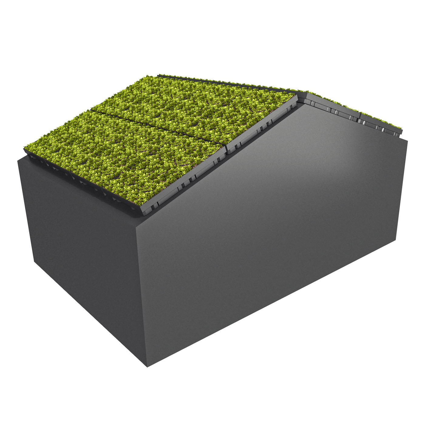 Modell eines Schrägdachs mit ECOgreen PACK Dachbegrünung
